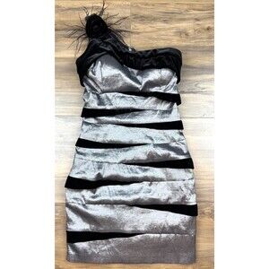 Betsy & Adam One Shoulder Bandage Fitted Bodycon Dress, Size 10P, Gray Black